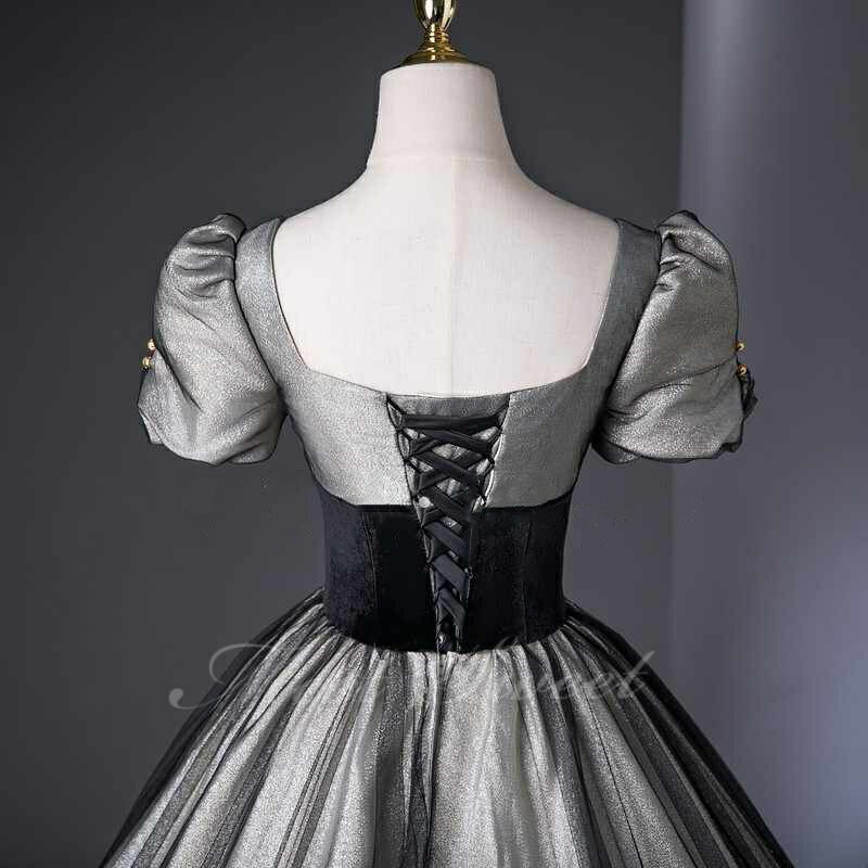 カラードレス ブラック 半袖 黒 演奏会 発表会 二次会 花嫁 ウエディングドレス コンクール 大人 ウェディングドレス プリンセスライン 編み上げ ロングドレス 前撮りドレス イブニングドレス イベント Aラインドレス プリンセスドレス 演奏会用ドレス 2025新作