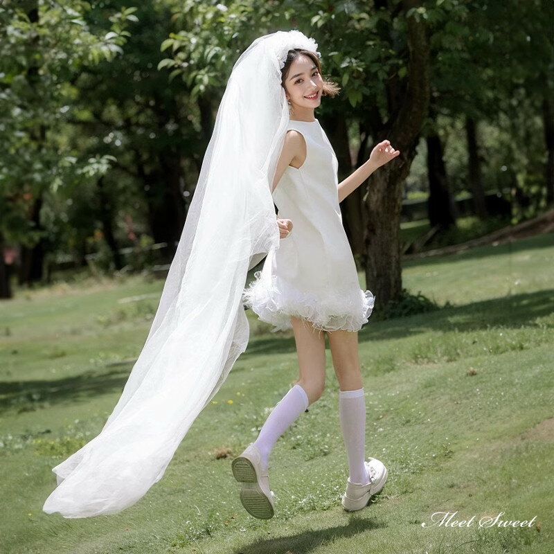 ウェディングドレス ミニドレス ノースリーブ フリル 二次会 結婚式 前撮り ドレス 花嫁 ウエディングドレス サテン サテン 大きいサイズ 小さいサイズ 海外挙式 白 オフホワイト パーティードレス ブライダル フォトウェディング wedding dress