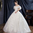 ウェディングドレス ロングドレス プリンセスラインドレス 半袖 パフスリーブ 二次会 結婚式 前撮り ドレス 花嫁 ウエディングドレス チュール 大きいサイズ 小さいサイズ 海外挙式 白 オフホワイト パーティードレス ブライダル フォトウェディング wedding dress(4)