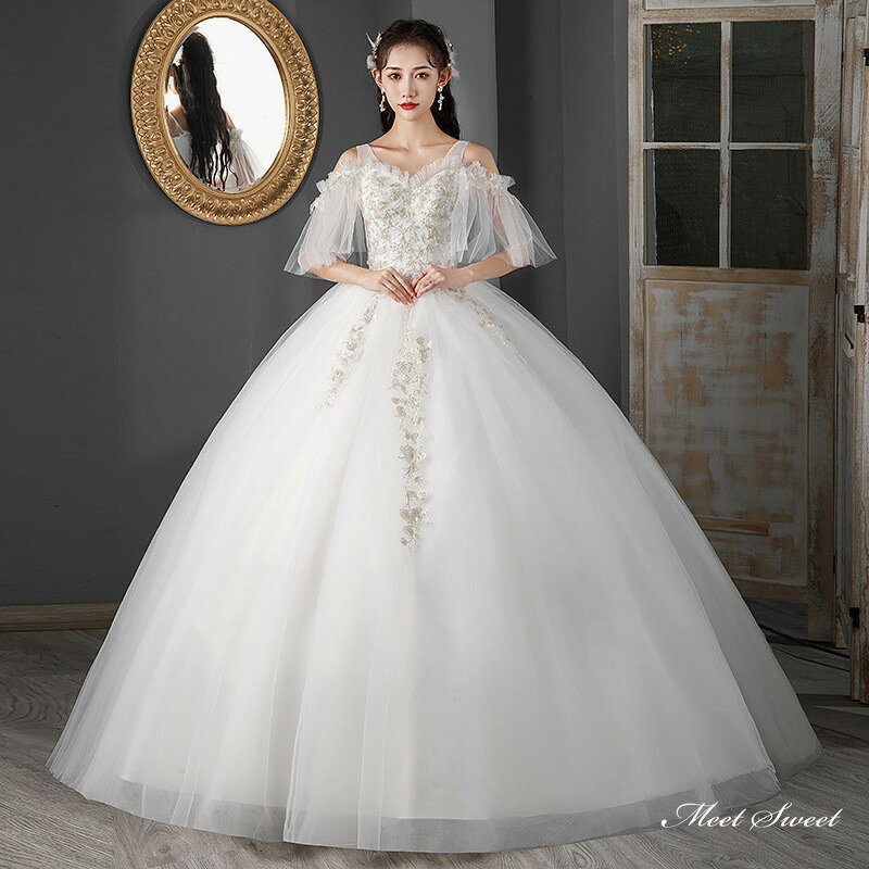 ウェディングドレス ロングドレス プリンセスラインドレス 二次会 結婚式 前撮り ドレス 花嫁 ウエディングドレス チュール 大きいサイズ 小さいサイズ 海外挙式 白 オフホワイト パーティードレス ブライダル フォトウェディング wedding dress