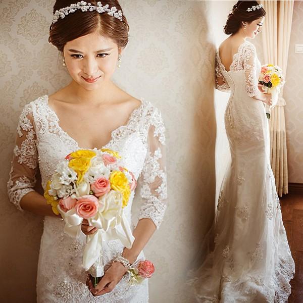 ウェディングドレス ロングドレス レース フレンチスリーブ マーメイドライン 二次会 結婚式 前撮り ドレス 花嫁 ウエディングドレス 大きいサイズ 小さいサイズ 海外挙式 白 オフホワイト パーティードレス ブライダル フォトウェディング wedding dress