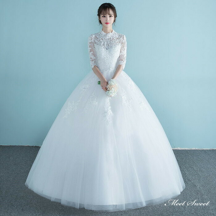 ウェディングドレス ロングドレス プリンセスラインドレス 5分袖 二次会 結婚式 前撮り ドレス 花嫁 ウエディングドレス チュール 大きいサイズ 小さいサイズ 海外挙式 白 オフホワイト パーティードレス ブライダル フォトウェディング wedding dress