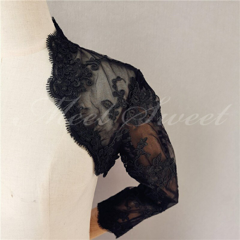 ドレスアレンジ ウェディングボレロ パーティーボレロ レース 二の腕カバー 背中カバー 露出控えめ ウェディングドレスアレンジ カラードレス パーティードレス アレンジ小物 花嫁 結婚式 ブライダル 二次会 披露宴 発表会 演奏会 お色直し 前撮り フォーマル 黒 ブラック