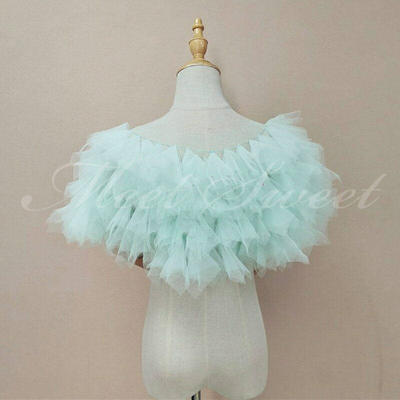 ドレスアレンジ ウェディングボレロ パーティーケープ 肩掛け ウエディングショール 羽織 二の腕カバー フリル チュール 露出控えめ ウェディングドレスアレンジ カラードレス パーティードレス 花嫁 結婚式 二次会 披露宴 発表会 演奏会 お色直し 前撮り ミントグリーン 3