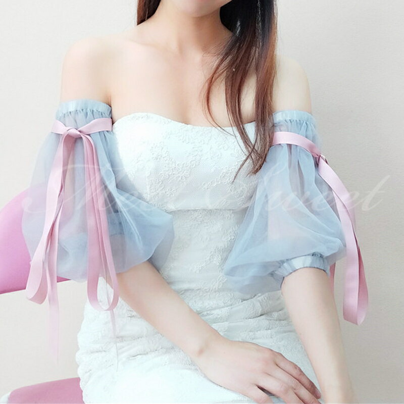 セミオーダー可能 ドレスアレンジ 取り外し袖 付け袖 つけ袖 パフスリーブ 二の腕カバー ウェディングドレスアレンジ カラードレス パーティードレス アレンジ小物 花嫁 結婚式 ブライダル 二次会 披露宴 発表会 演奏会 お色直し 前撮り 後撮り 挙式 ブルー ピンク リボン