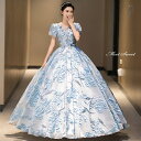 カラードレス プリンセスライン ロングドレス ブルー パフスリーブ 花柄 半袖 ウェディングドレス 結婚式 二次会 花嫁 前撮り 演奏会 発表会 ステージ衣装 ウエディングドレス パーティードレス ブライダル 大人 舞台 演出 イブニングドレス コンサート コンクール