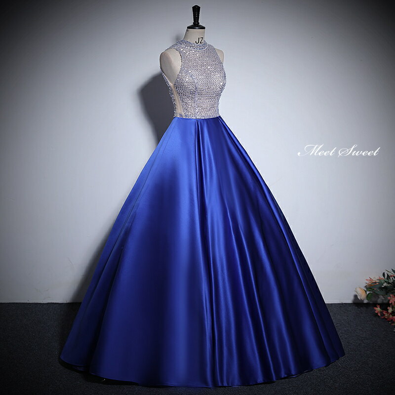 カラードレス プリンセスライン ロングドレス ロイヤルブルー ホルターネック ウェディングドレス 結婚式 二次会 花嫁 前撮り 演奏会 発表会 ステージ衣装 ウエディングドレス パーティードレス ブライダル 大人 舞台 演出 イブニングドレス コンサート コンクール