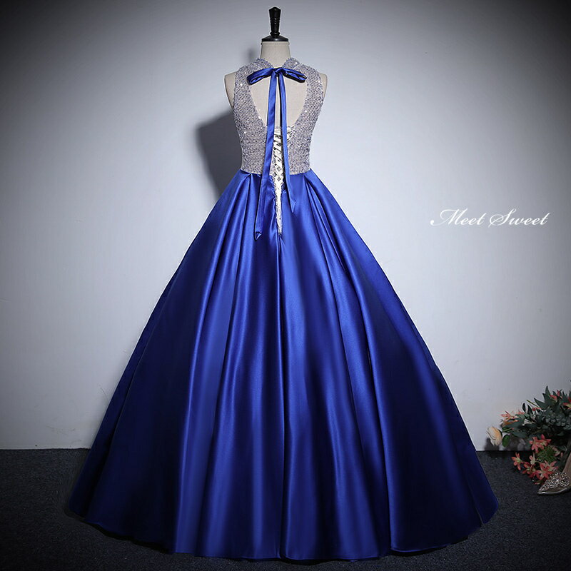 カラードレス プリンセスライン ロングドレス ロイヤルブルー ホルターネック ウェディングドレス 結婚式 二次会 花嫁 前撮り 演奏会 発表会 ステージ衣装 ウエディングドレス パーティードレス ブライダル 大人 舞台 演出 イブニングドレス コンサート コンクール