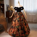 カラードレス プリンセスライン ブラック 紅葉 楓柄 オフショルダー ロングドレス ウェディングドレス 結婚式 二次会 花嫁 前撮り 演奏会 発表会 ステージ衣装 ウエディングドレス パーティードレス ブライダル 大人 舞台 演出 イブニングドレス コンサート コンクール