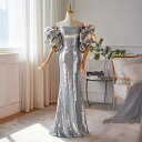 カラードレス 2点セット スレンダーライン シルバー スパンコール ロングドレス ウェディングドレス ウエディングドレス 結婚式 二次会 花嫁 前撮り 発表会 パーティードレス ブライダル 大人 舞台 演出 演奏会 ステージ衣装 イブニングドレス コンサート コンクール