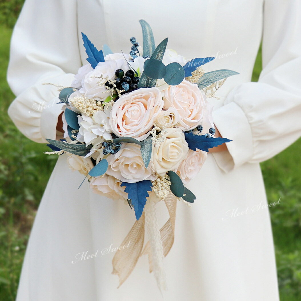 ブーケ 造花 ウェディングブーケ 単品/セット ブートニア リストブーケ ブライダルブーケ ラウンドブーケ ウエディングブーケ 花嫁 フラワーブーケ 可愛い 結婚式 二次会 披露宴 前撮り フェイクフラワー ウェディング ウエディング トスブーケ エレガント 上品 シャンパン