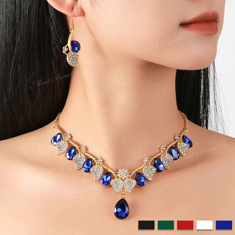 【P5倍★BLACK FRIDAY限定】ネックレス ピアス セット ネックレスセット ホワイト レッド ブラック ブルー グリーン ブライダルネックレス ウェデ...