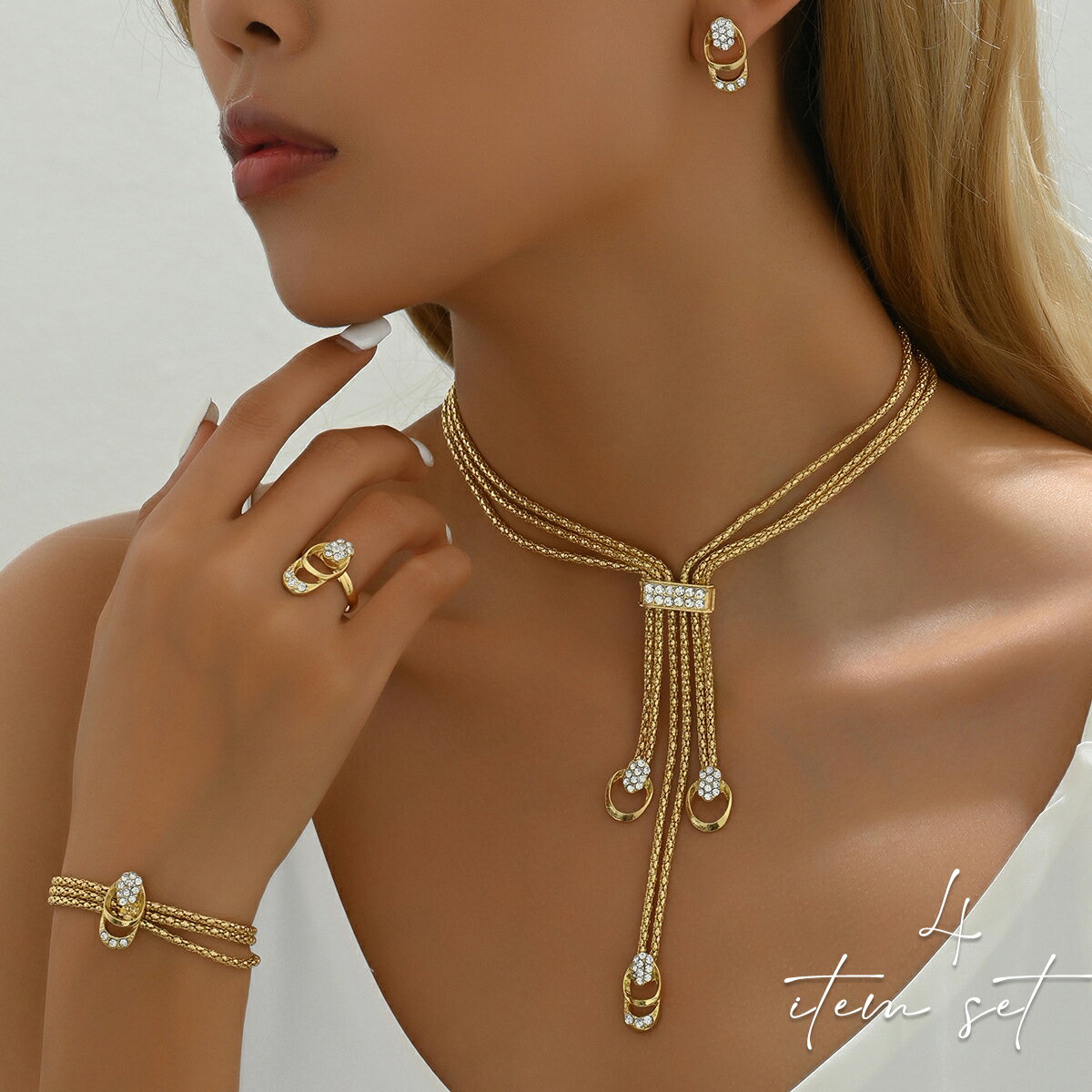 SWAROVSKI - ネックレス ピアス ブレスレット リング 4点セット ネックレスセット レディース ウェディング ウエディング ブライダル 結婚式 二次会 2次会 パーティー フォーマル セレモニー カジュアル 女性 レディース アクセサリー ウェディング小物 発表会 演奏会 おしゃれ