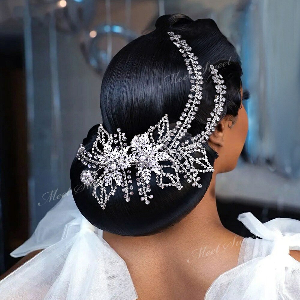 ミートスウィートのウェデイング ヘッドドレス 金属花 ヘアピン 髪飾り ゴージャス ラリエット ブライダル 花嫁 二次会 パーティー 結婚式 披露宴 発表会 舞台 挙式 映え ブライダルアクセサリー ウェデイングアクセサリー ヘッドアクセ 前撮り ドレス 着物 和装 ヘッドアクセサリー｜アングル3