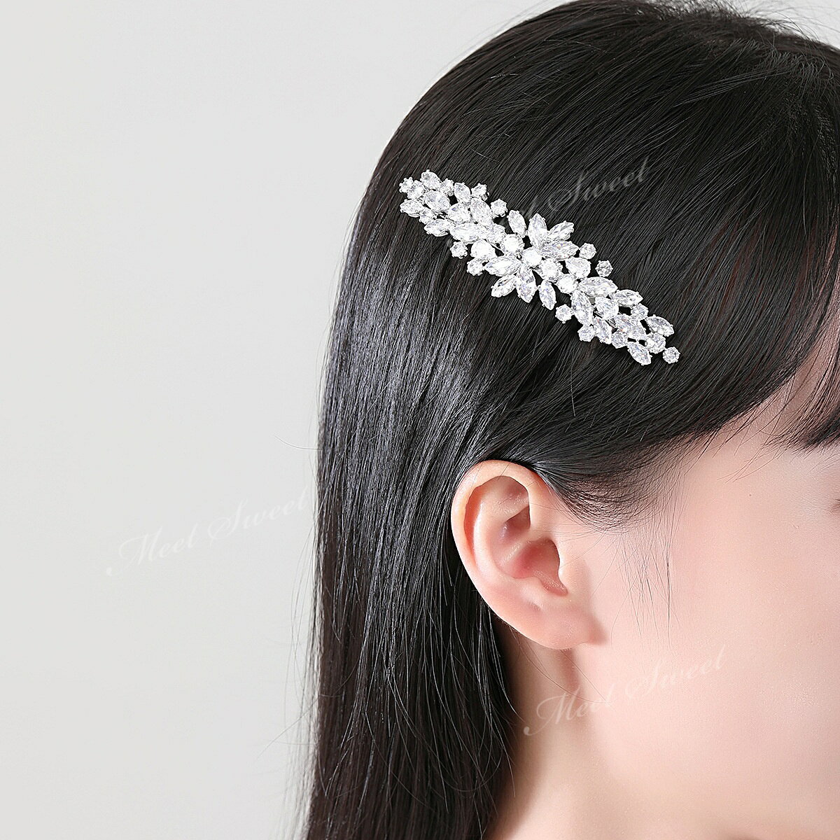 ウェデイング バレッタ ヘッドドレス ヘアピン 髪飾り ビジュー ラインストーン ウ...