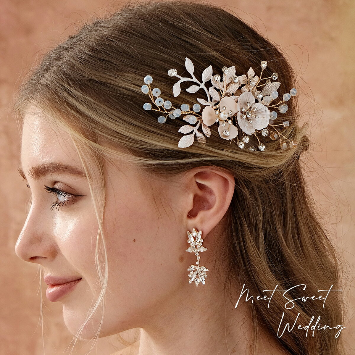 ウェデイング ヘアコーム ヘッドドレス フラワー 小枝 花 髪飾り ビジュー ウエディング ブライダル 花..