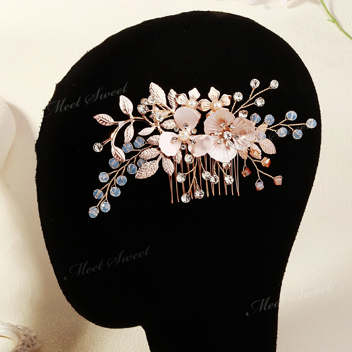 ウェデイング ヘアコーム ヘッドドレス フラワー 小枝 花 髪飾り ビジュー ウエデ...