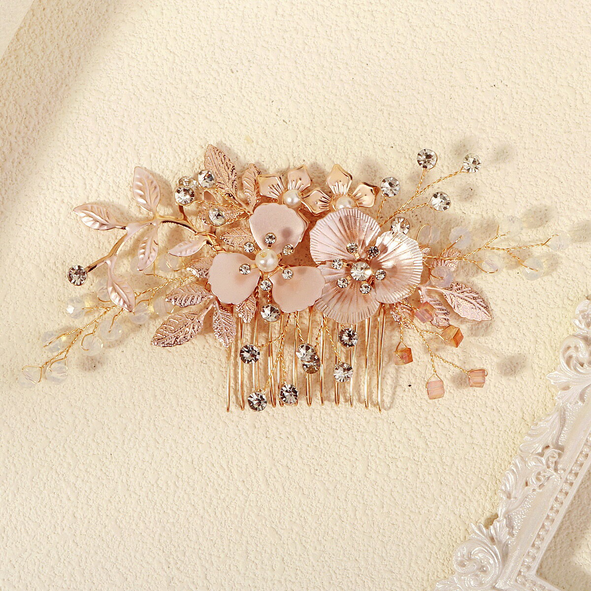 ウェデイング ヘアコーム ヘッドドレス フラワー 小枝 花 髪飾り ビジュー ウエデ...