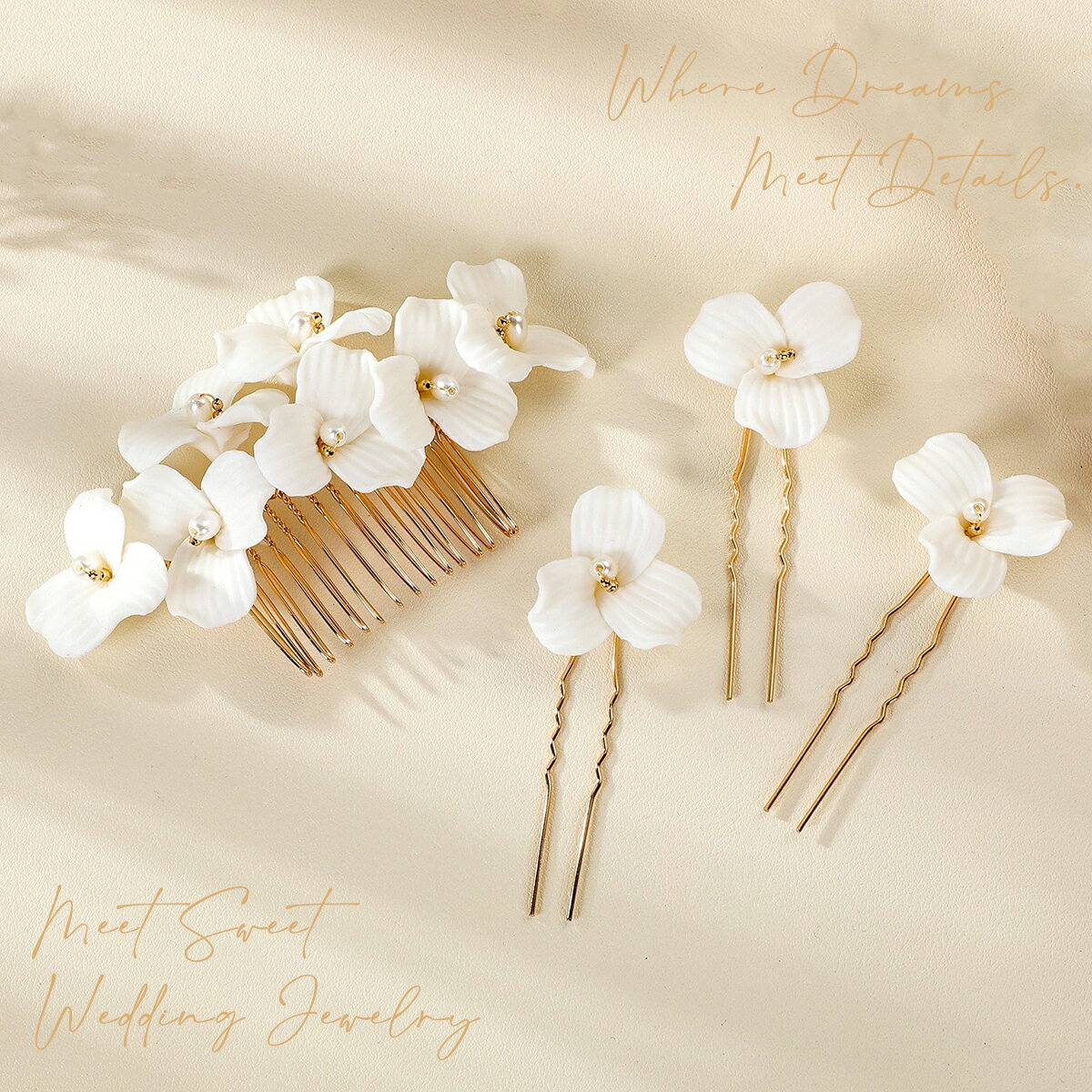 ヘッドドレス 陶器花 コーム Uピン セット フラワー 髪飾り ヘアアクセサリー ヘッドコサージュ 二次会..