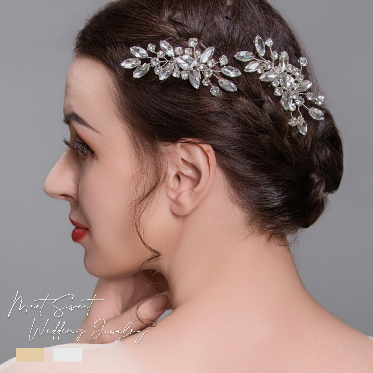 ヘッドドレス コーム ラインストーン 髪飾り ヘアアクセサリー ヘッドコサージュ 二次会 発表会 披露宴..