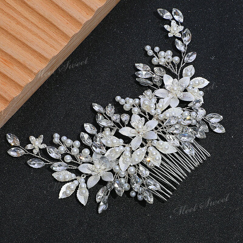 ヘッドドレス コーム ビーズ 金属 フラワー 髪飾り ヘアアクセサリー ヘッドコサー...