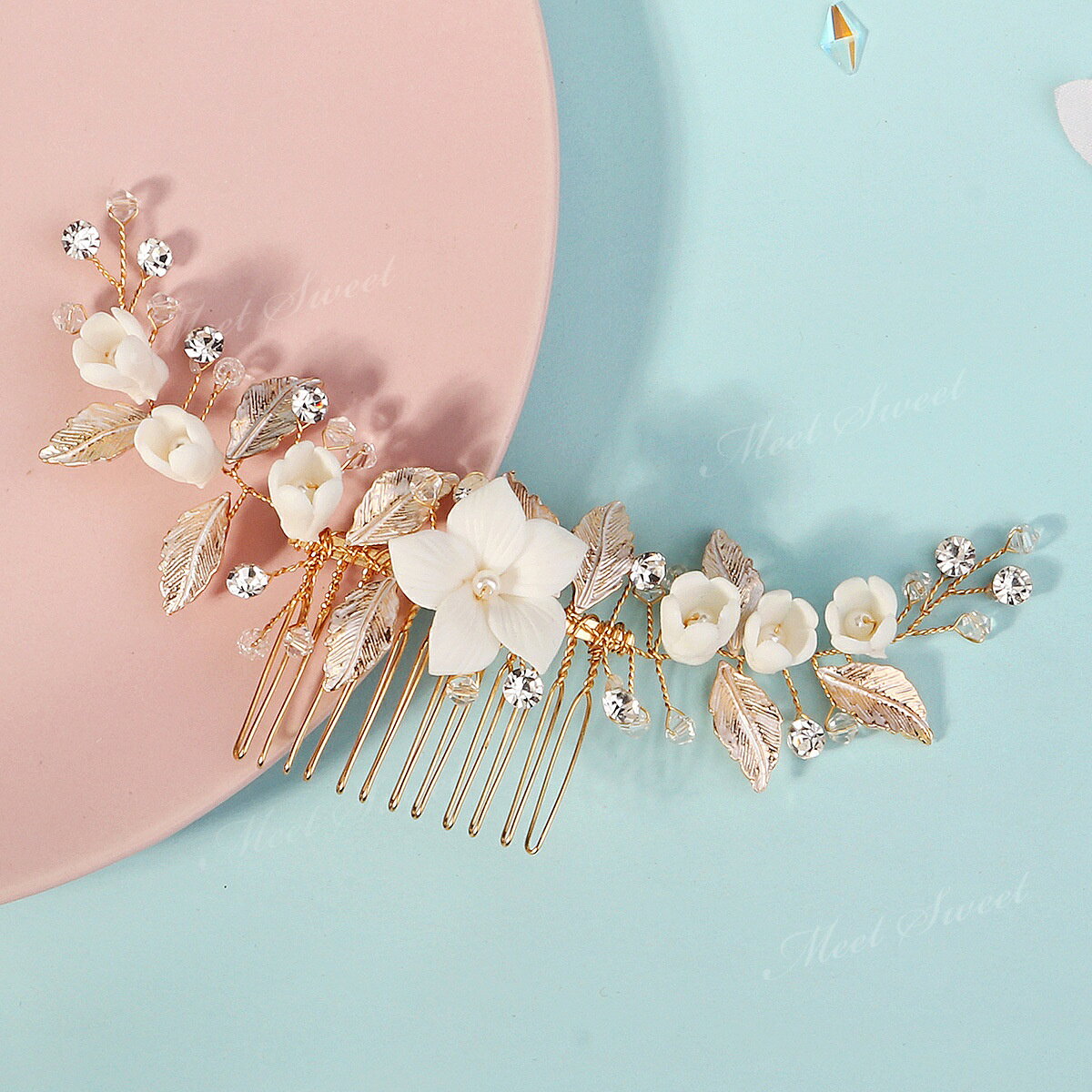 ヘッドドレス ヘアコーム ゴールド フラワー 髪飾り ヘアアクセサリー 大人 二次会...