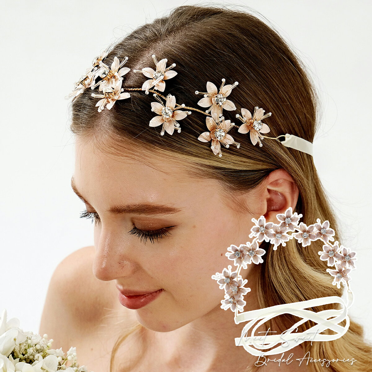 ヘッドドレス ヘアバンド カチューシャ フラワー 花冠 ヘアアクセサリー ヘアバンド 大人 二次会 発表..