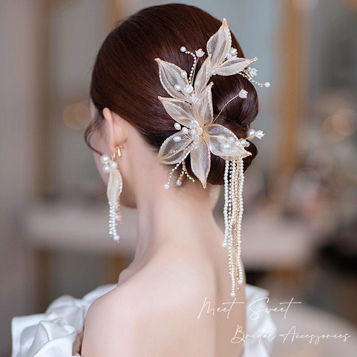 【P5倍★BLACK FRIDAY限定】ヘッドドレス フラワー ヘアアレンジ シャンパン 立体花 髪飾り ヘアアクセサリー 二次会 発表会 結婚式 花嫁 前撮り...