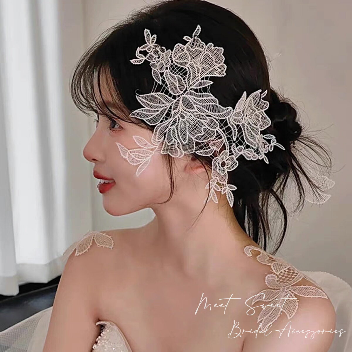 ヘッドドレス レース ヘアアクセサリー ヘアアレンジ 二次会 発表会 結婚式 披露宴 花嫁 前撮り 挙式 ..