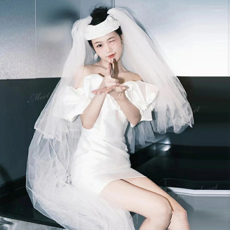 ウェディングドレス ミニ ショート丈 オフショルダー ミニドレス 二次会 結婚式 前...
