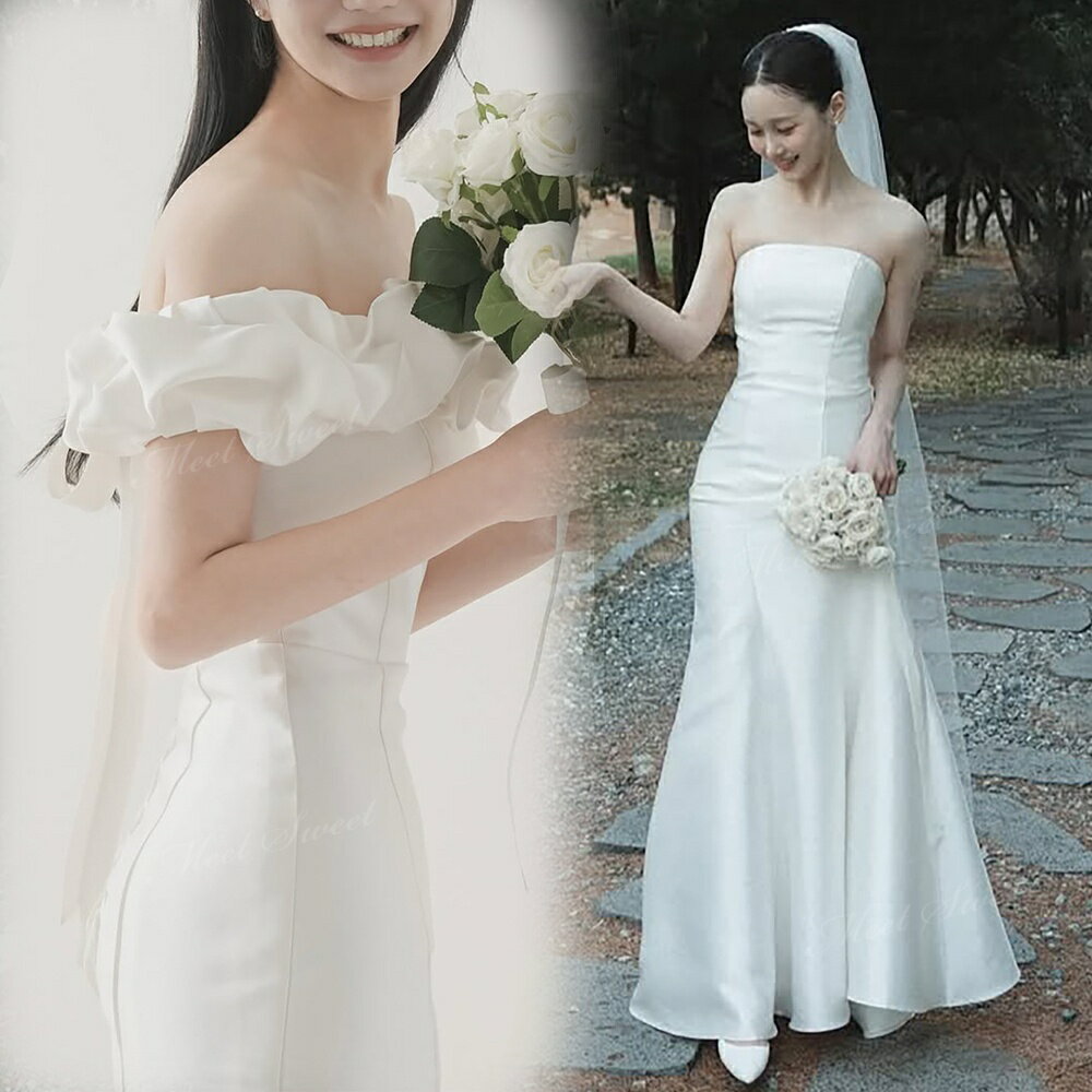 ウェディングドレス 2way オフショルダー ベアトップ マーメイド サテン オフホワイト ロング ドレス 二次会 結婚式 披露宴 前撮り 後撮り 発表会 花嫁 ウエディングドレス 花嫁ドレス 二次会ドレス 大きいサイズ エレガント 海外挙式 ブライダル フォトウェディング