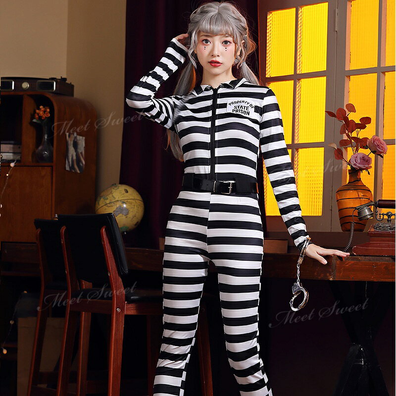 乐天商城 - ハロウィン 囚人服 海外 刑務所 オールインワン コスプレ 仮装コスチューム 大人 レディース セクシー 仮装 衣装 コスチューム 大きいサイズ イベント 余興 パーティー 舞台服 演出用 ハロウィンコスプレ 仮装パーティー コスチューム一式 キャバハロウィン