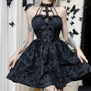 ワンピース ゴスロリ ゴシック ロリータ ドレス 十字架 魔女 修道女 聖女 ホルダーネック ジャガード セクシー ブラック レース 衣装 黒 ハロウィン 魔女...