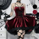 ワインレッド ブラック ワンピース ベルベット ゴスロリ ゴシック ロリータ jsk ドレス セクシー レース 衣装 黒 ハロウィン 魔女 魔法使い コスプレ コスチューム 大人 レディース 原宿系 ステージ 舞台 仮装 パーティー 文化祭 学園祭 イベント ハロウィンコスプレ