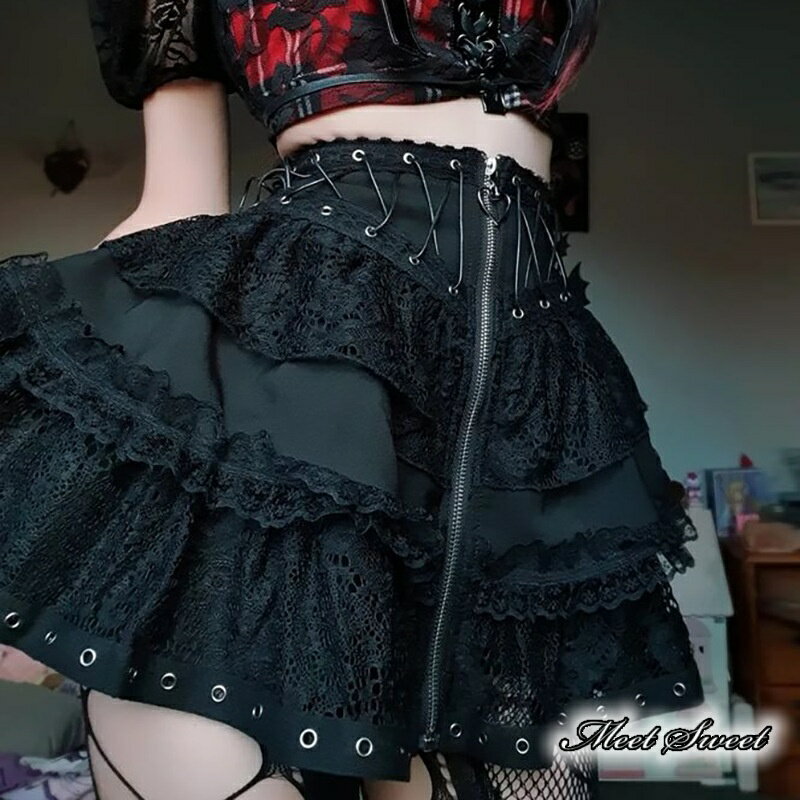 スカート ファスナー ミニスカート ギャル系 ロリータ ゴスロリ ゴシック ブラック フリル 黒 可愛い ショートスカート ハロウィン パンク ロック コスプレ コスチューム 原宿系 大人 レディース V系 地雷系 ビジュアル系 サブカル カジュアル 個性的 ライブ衣装
