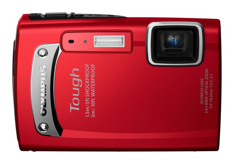 Used OLYMPUS TOUGH TG-310 Waterproof Digital Camera, Red. Waterproof to 3m, shockproof to 1.5m, dropproof to -10°C, 14MP, 3.6x optical zoom, 2.7-inch LCD.