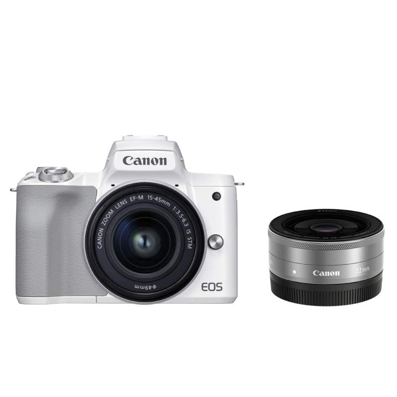Canon ミラーレス一眼カメラ EOS Kiss M2 ダブルレンズキット ホワイト KISSM2WH-WLK約2410万画素のAPS-CサイズCMOSセンサーと映像エンジンDIGIC8で写真を美しくキレイに約388gの小型・軽量ボディーで毎日持ち歩いて気軽に撮影進化した瞳AFで動きまわる子どもの瞳をとらえて印象的な表情に最高約10コマ/秒の高速連写でベストショットを逃さないバリアングル液晶モニターで自分撮りはもちろん様々な角度から撮影を楽しく