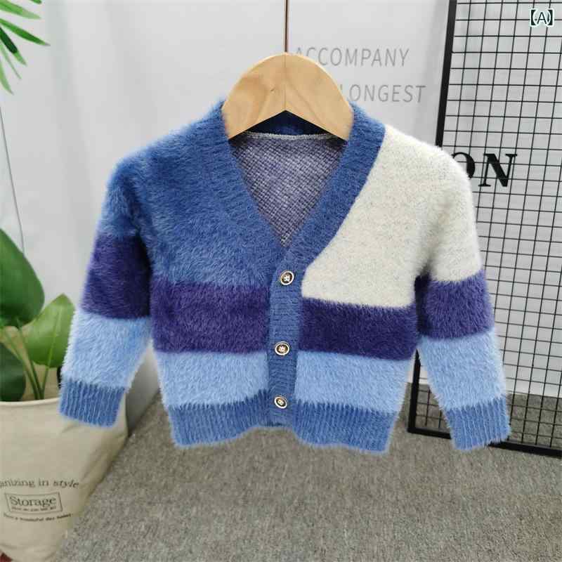 ニット カーディガン 男の子 ベビー 韓国風 Vネック ミンク風 羽織り ライトアウター 子供服 秋冬