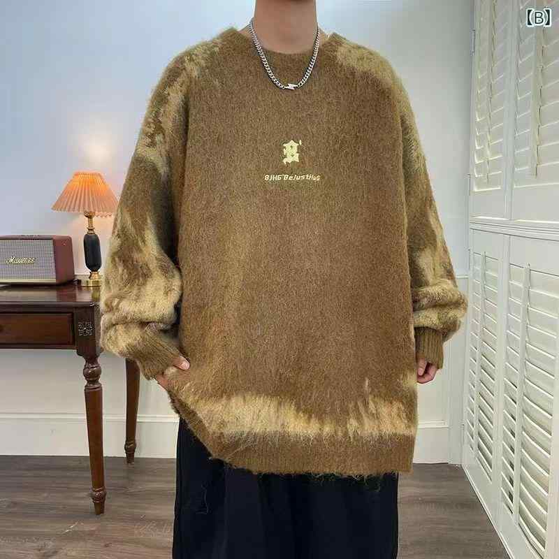 ニット メンズ 秋冬物 男性用 レトロ 配色 クルーネック セーター 厚手 長袖 接触冷感 伸縮性 ウォッシャブル 普段使い 部屋着