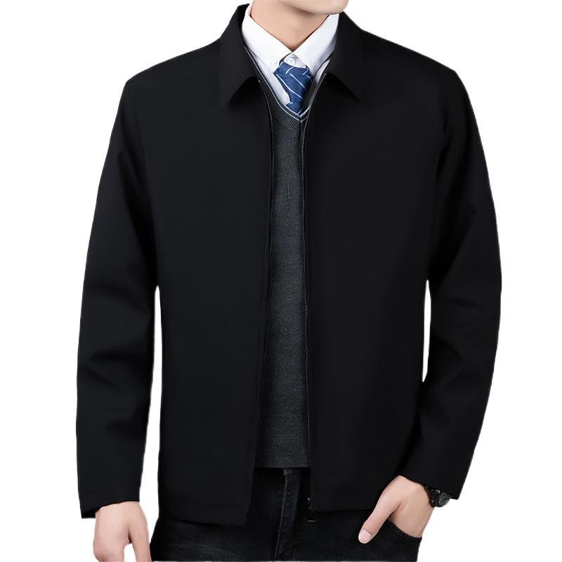 ジャケット 男性用 シニア 紳士服 裏起毛 厚手 秋冬 アウター カジュアル スーツ ブレザー 上着 普段使い・スタイル: 英伦・领型: 翻领・版型: 合体型・门襟: 拉链・是否连帽: 不连帽・厚薄: 加厚・图案: 纯色・适合人群: 中年・面料名称: 聚酯纤维・主な素材: 聚酯纤维100%・里料成分: 聚酯纤维100%・适用场景: 日常・款式细节: 印花・服装下摆设计: 直下摆・工艺: 免烫处理・衣长: 常规・服装口袋样式: 侧缝插袋・穿搭方式: 外穿・袖丈: 長袖・カラー展開: グリーン, 深藍, ブラック・サイズ展開: M, L, XL, XXL, XXXL, XXXXL・袖型: 常规袖
