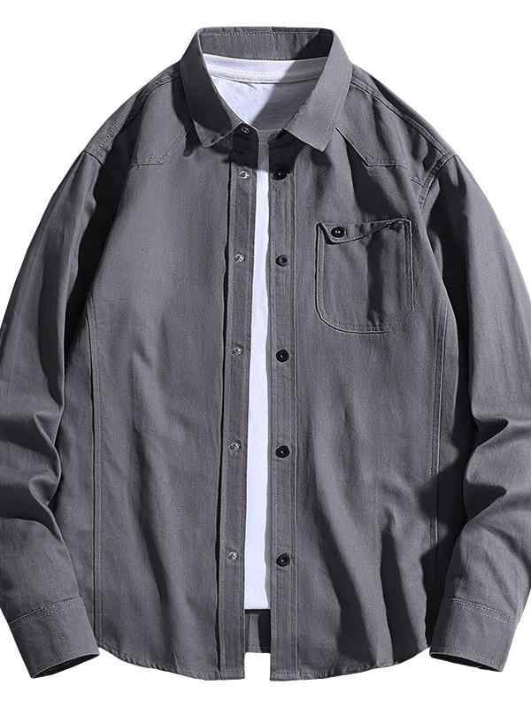 Short Sleeves - シャツ メンズ 男性用 トップス 長袖シャツ 春物 コットン スリム カジュアル ワーク 無地 大きいサイズ