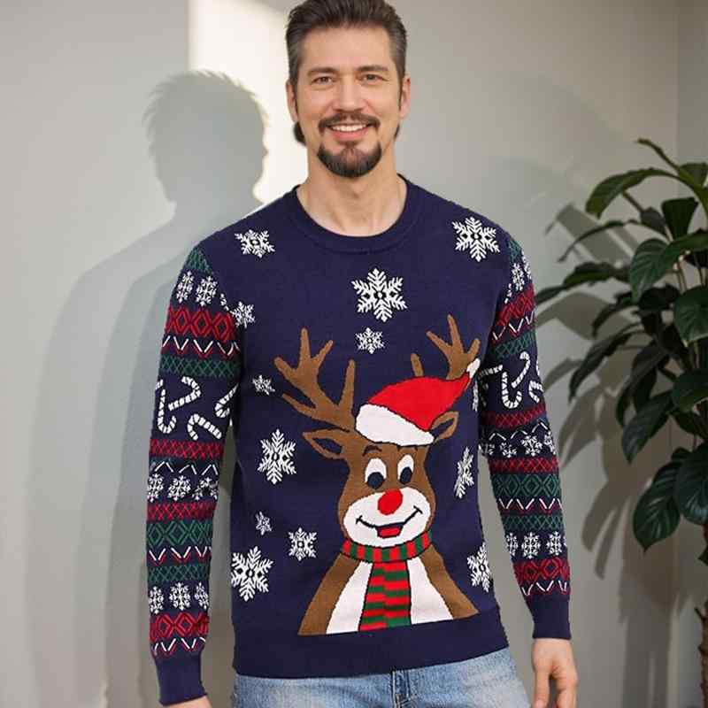 Toilet Articles - ニット メンズ ニット クリスマス 普段使い リラックス フィット 配色 ラウンドネック セーター