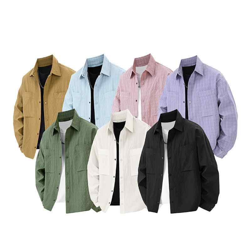 シャツ メンズ 男性用 長袖 襟付き 工装風 カジュアル ゆったり トップス アウター 抗ピリング 接触冷感