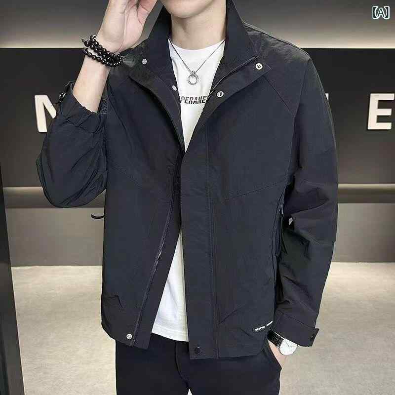乐天商城 - ジャケット メンズ 男性用 春秋 ブルゾン スタンドカラー ワーク ウェア カジュアル ゆったり おしゃれ トップス