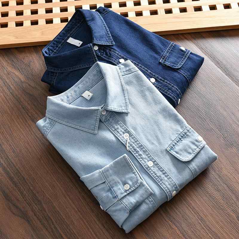 Short Sleeves （Shape Holding） - シャツ メンズ 男性用 工装 デニム 長袖 伸縮性 ワークシャツ カジュアル 普段使い 羽織り ライトアウター