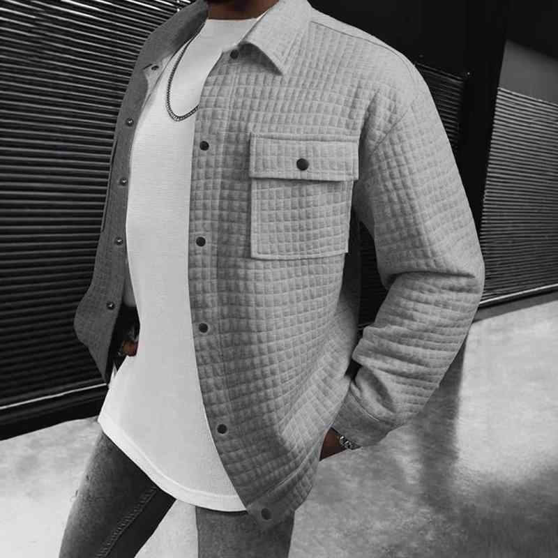 ジャケット メンズ 男性用 ワッフル 長袖 カジュアル トップス シャツ カバーオール 秋服 秋冬 ポケット