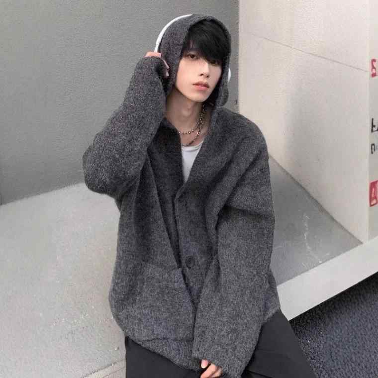 Rakuten - ニット メンズ 男性用 春秋 ニットカーディガン 羽織り ライトアウター フード付き 豪華感 リラックス 部屋着 カジュアル