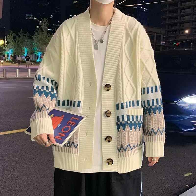 Rakuten - ニット メンズ 秋冬 レトロ INS 高見え ライン カーディガン ジャケット アウター 男性用 羽織り 高街 カジュアル スタイル2