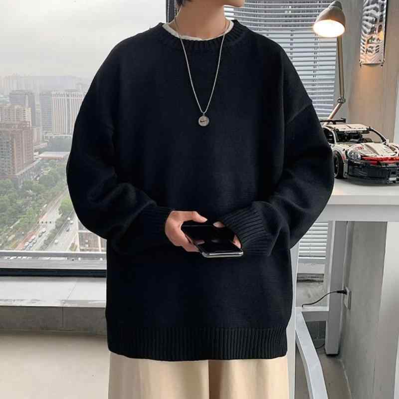 ニット メンズ 秋物 トップス 高見え ゆったり 無地 黒 ニットセーター 韓国 ストリート カジュアル