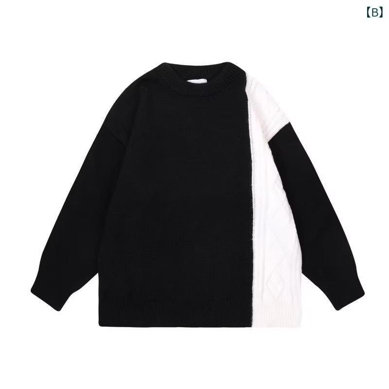 ニット メンズ 美式 トレーナー 配色 クルーネック セーター ケーブル編み ストリート系 ゆったり 秋冬2